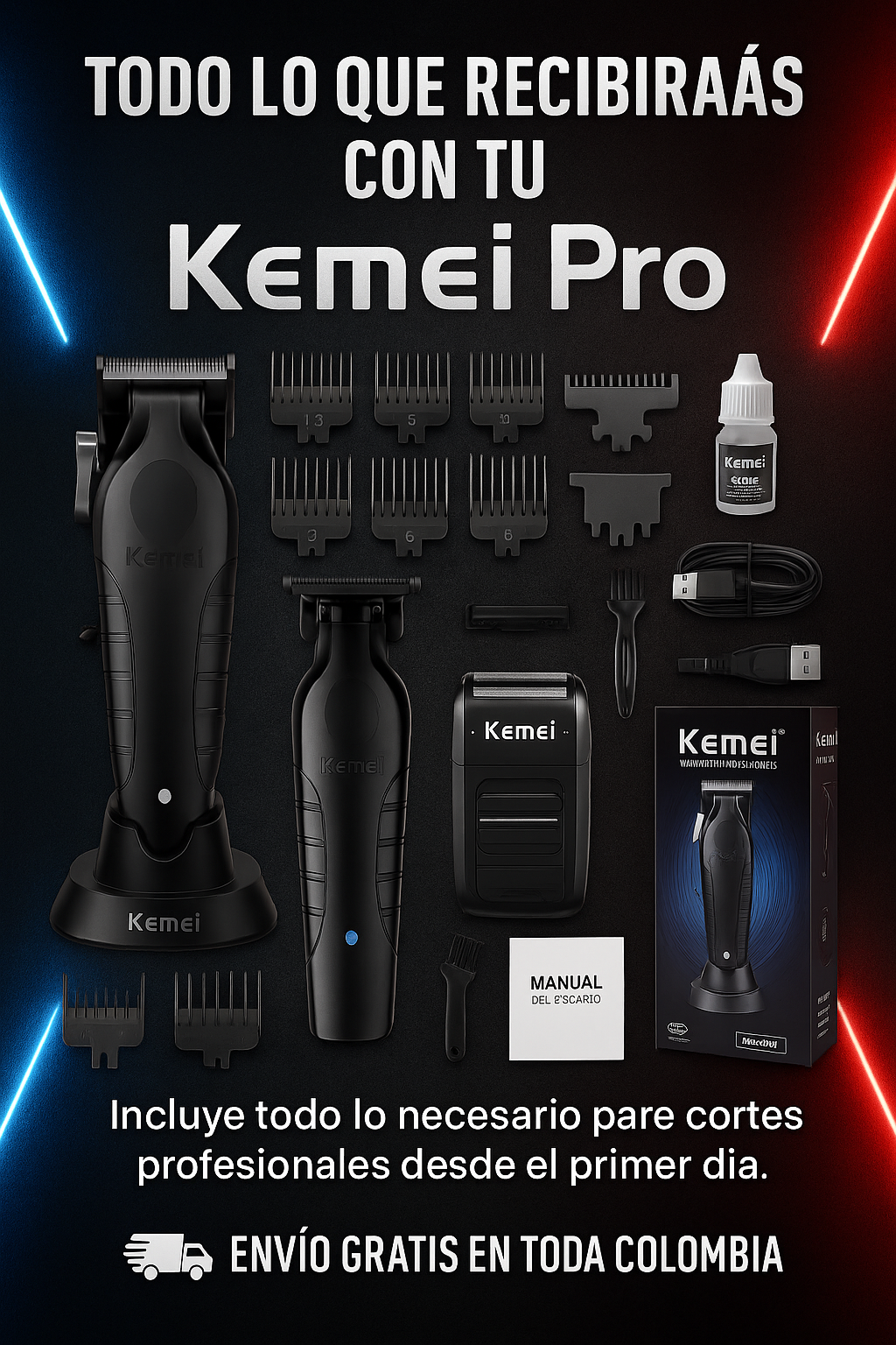 COMBO BARBERO KEMEI PROFESIONAL 💈