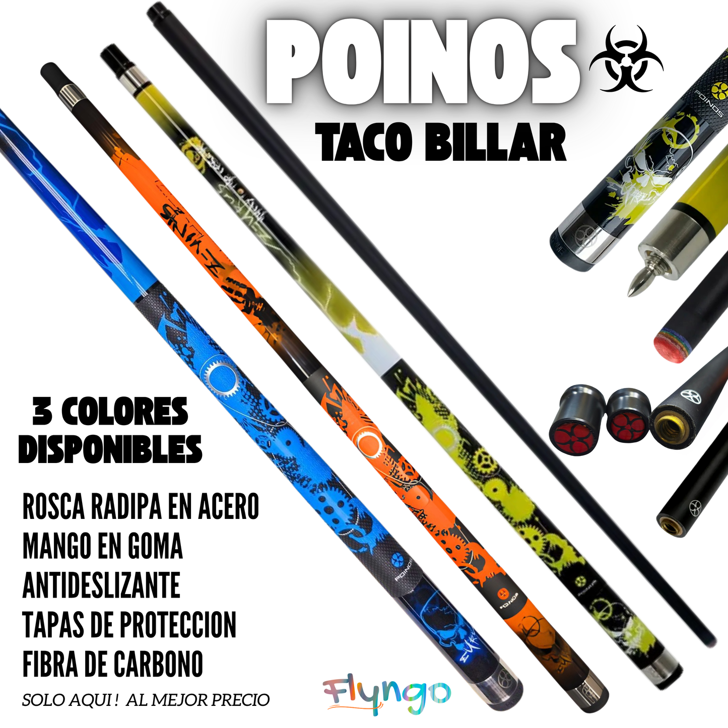 TACO DE BILLAR POINOS ☣️ FIBRA DE CARBONO