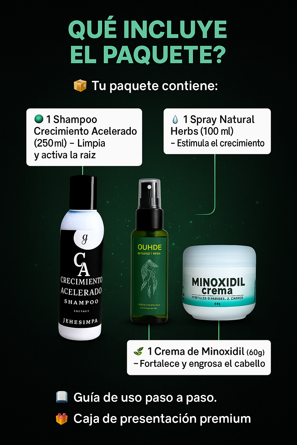 Solución 3 en 1 que Necesitas Para Ver Cabello Nuevo y Más Denso
