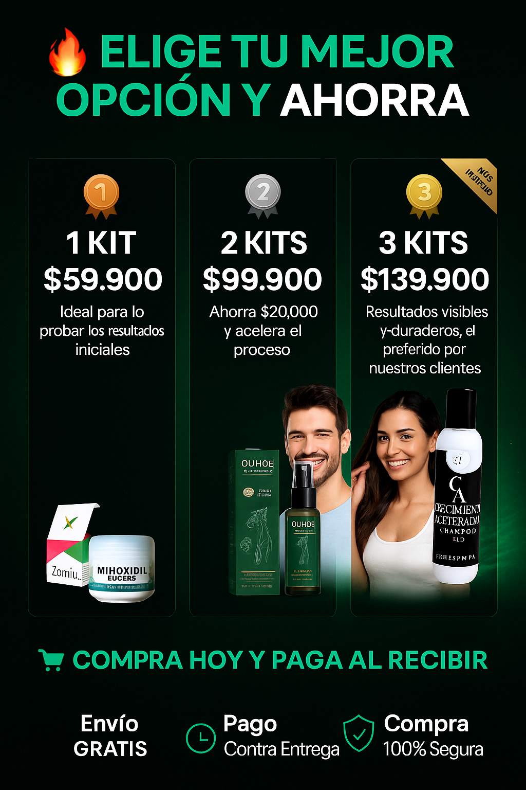 Solución 3 en 1 que Necesitas Para Ver Cabello Nuevo y Más Denso