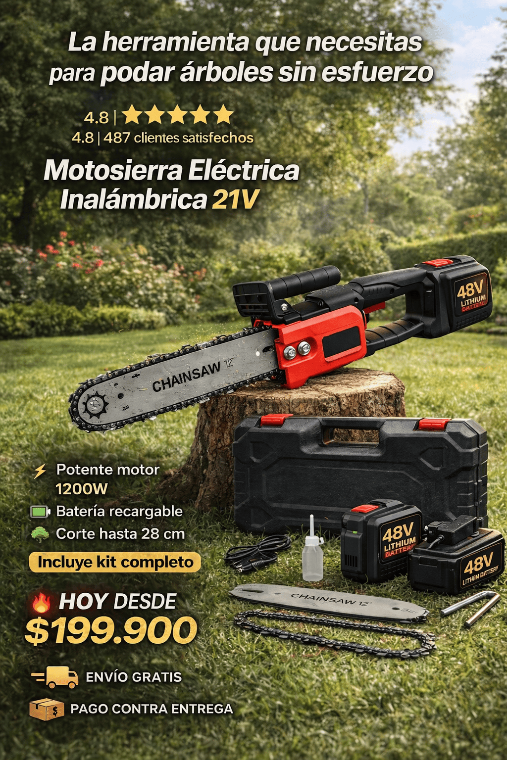 MOTOSIERRA SIN CABLES, PODA Y CORTA LEÑA🪵