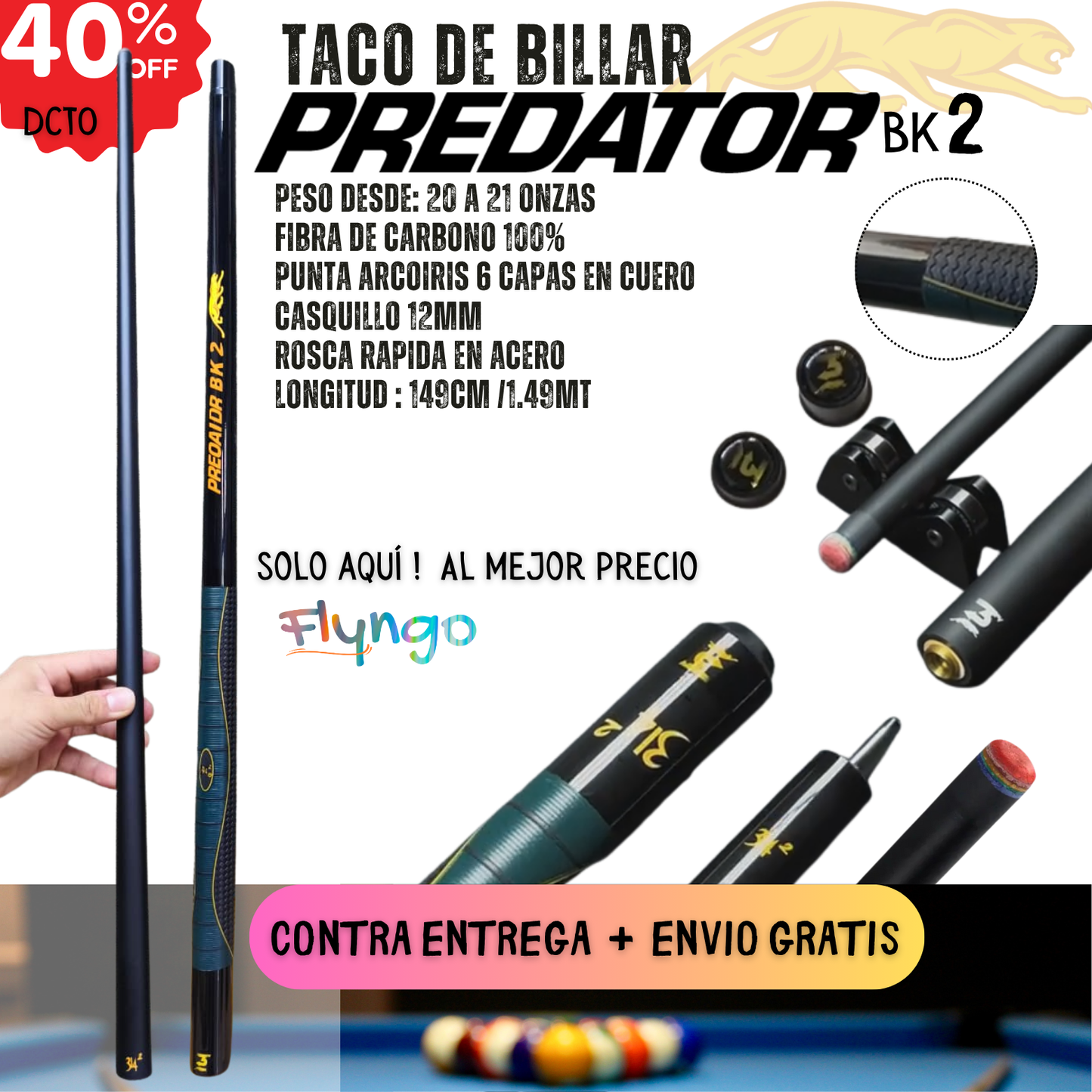 TACO PREDATOR BK2 FIBRA DE CARBONO