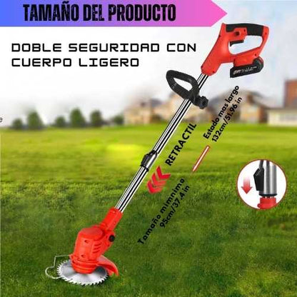 Corta maleza como un profesional sin esfuerzo. Ligera, recargable, sin humos, ruido y sin gasolina